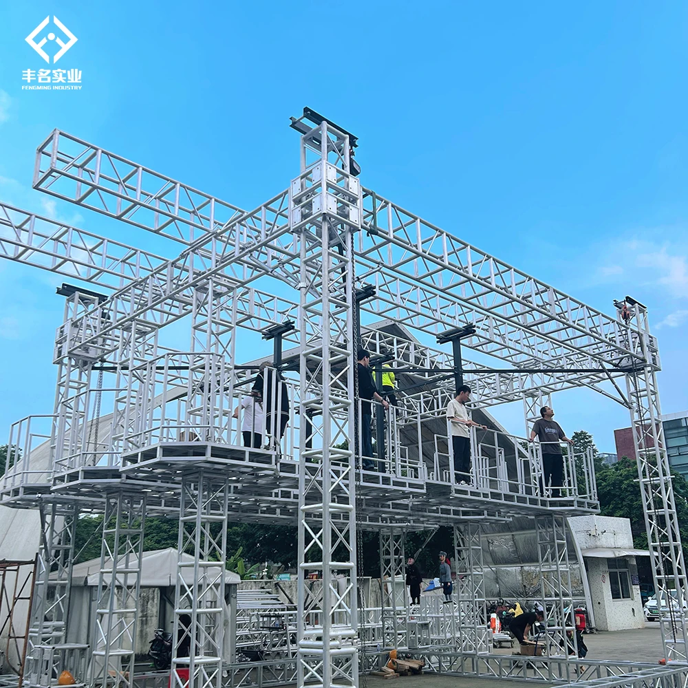 Aluminum outdoor screw bolt truss tower lift up system truss with hoist and base