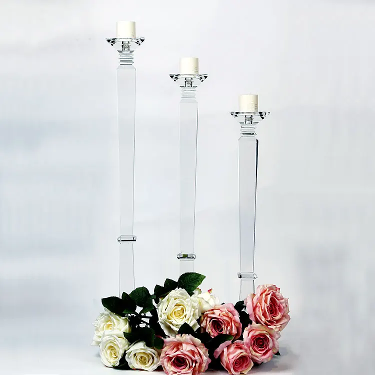Wholesale Factory Large Wedding candlestick crystal pillar candelabra glass candle holder table decoration centerpieces on sale