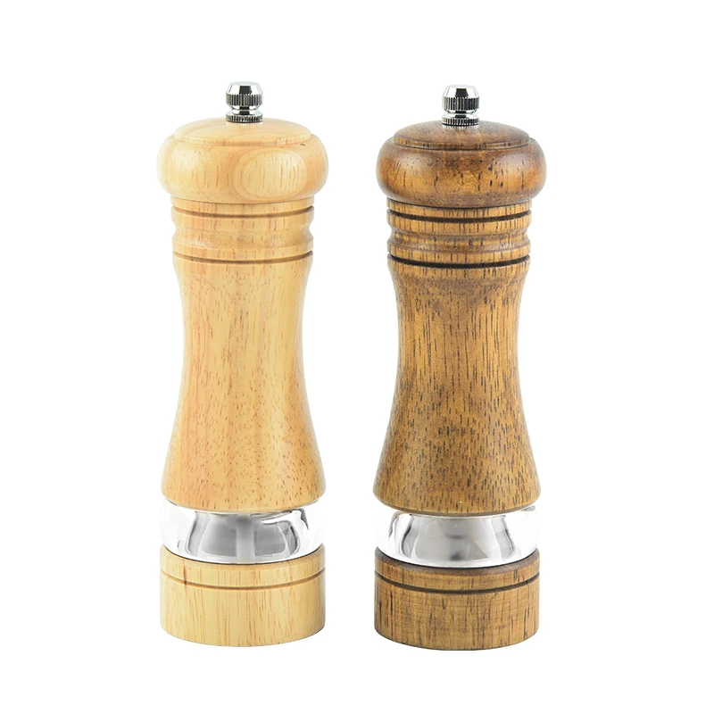 Oak ceramic core wooden manual home safe easy to use non-toxic pepper seasoning bottle 6 inch salt and pepper grinder