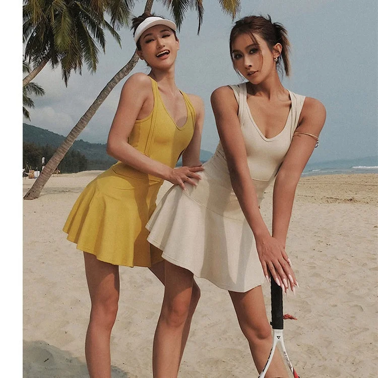 2022 New beautiful back dress short running tennis skirt yoga suit fitness suit