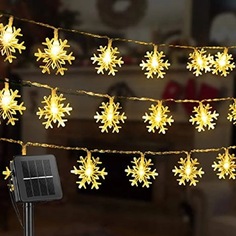 Outdoor Christmas LED Solar Snowflake Solar String Lights Twinkle Star Light for Garden patio camping Christmas decoration