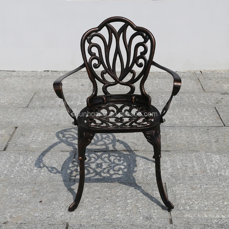 Waterproof outdoor metal furniture cast aluminum dining set armrest chair round table outdoor patio furniture