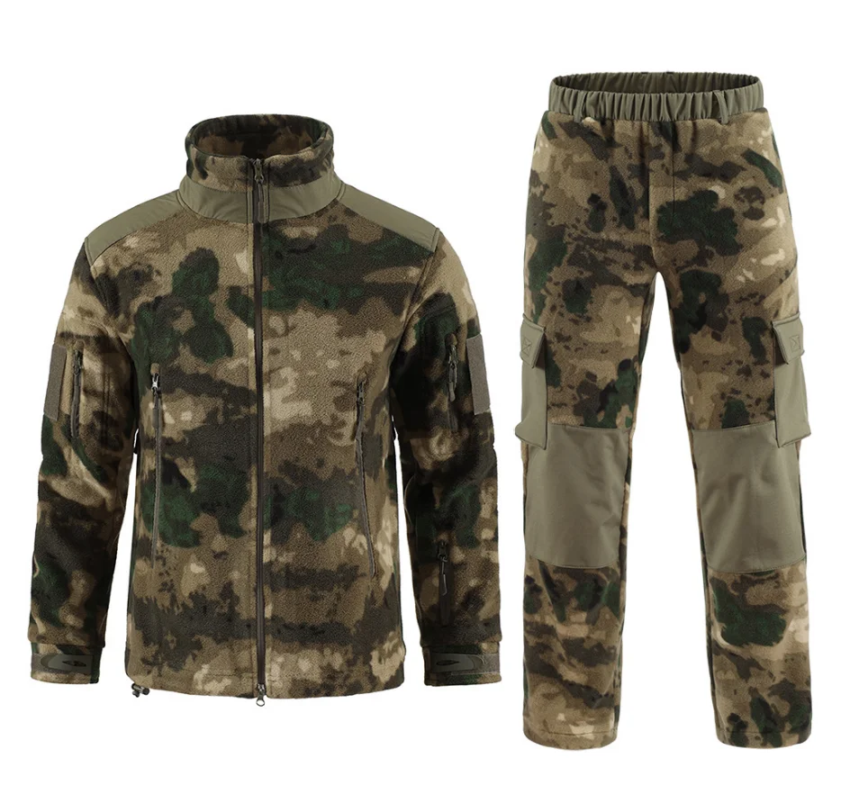 DFA03 Tactical autumn winter camouflage fleece winter proof suit jacket and pants with reinforce patches