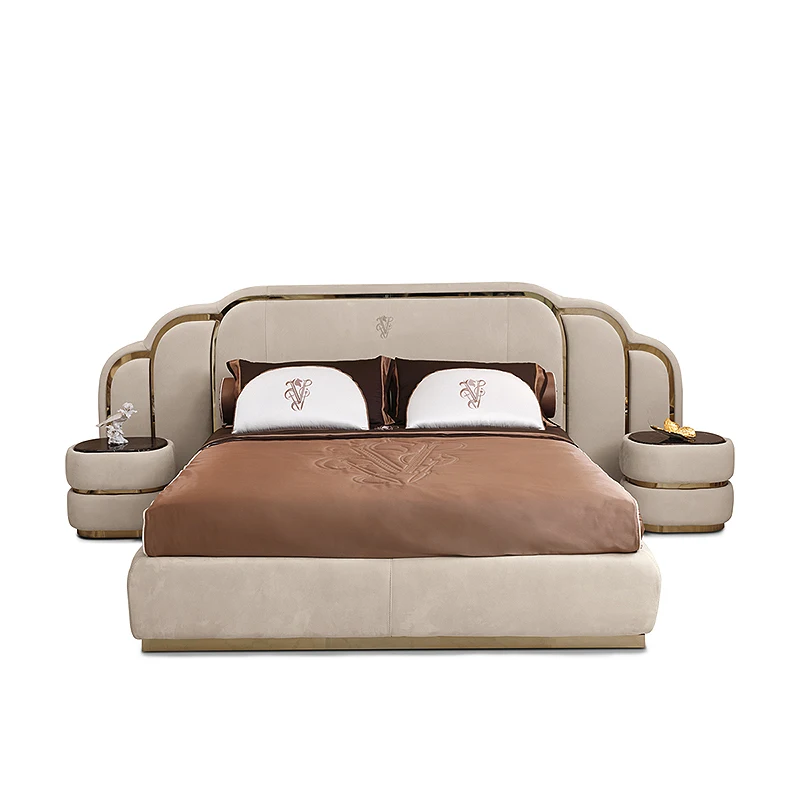 Italian Minimalist Leather King Size Bed for Large Homes and Villas Designer Model High End Luxury Bedroom Beds Wedding