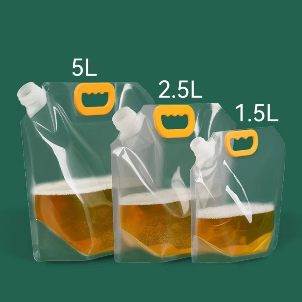 Custom 1.5L Stand Up Beer Spout Pouch With Handle Transparent Reusable Spout Pouch 5 Litre Drink Beer Liquid Packaging Pouches