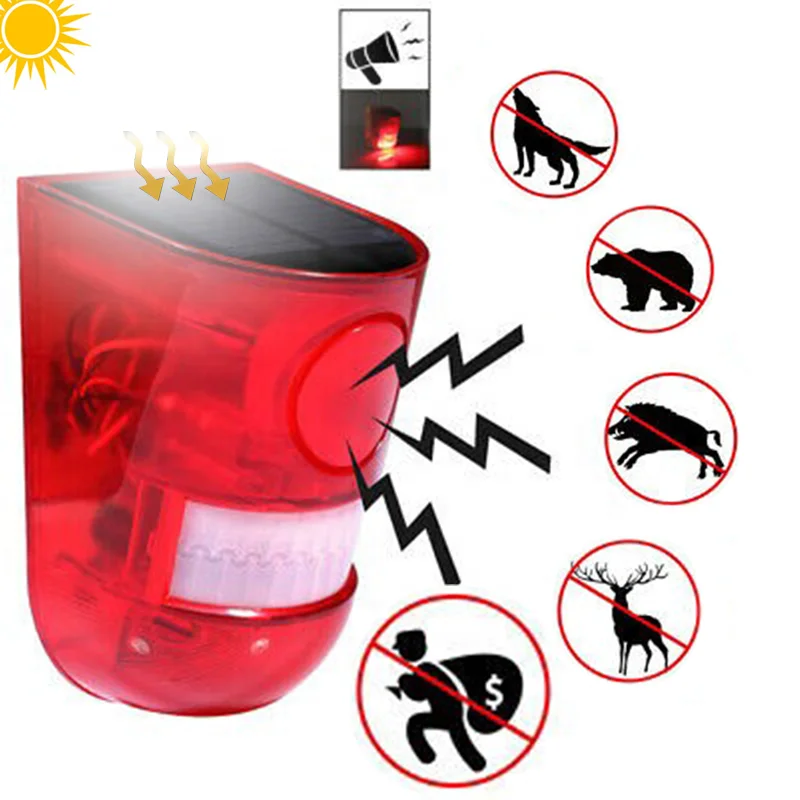 Motion Sensor Solar Powered LED Alarm Strobe Lamp Warning Security Flashing Light