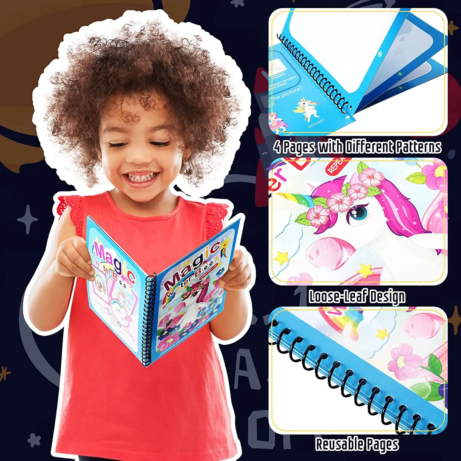 Water Coloring Book Reusable Painting Cartoon Animal Coloring Book Mess Drawing Painting Books