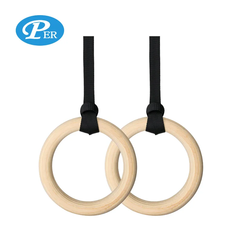 Body building fitness equipment wooden gymnastic rings high strength gym rings