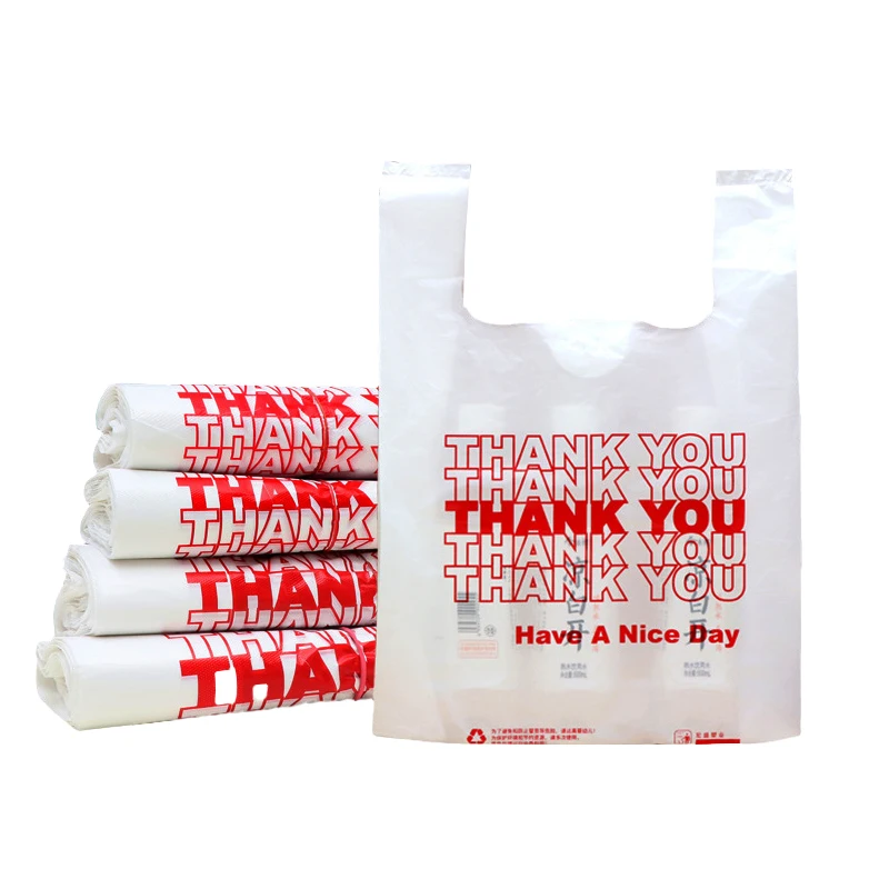 custom printing biodegradable thank you plastic supermarket t shirt handle shopping bag