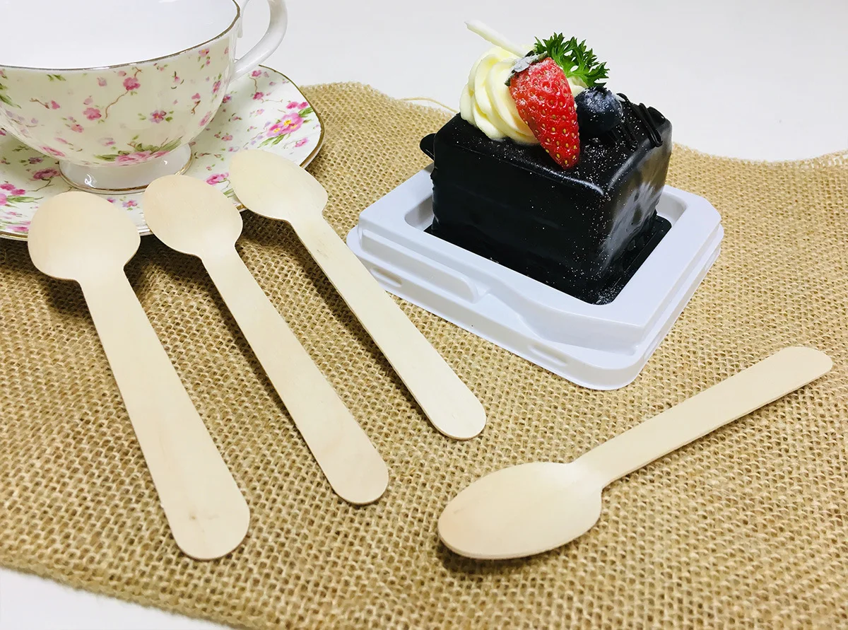 disposable biodegradable customized logo 140mm 160mm wooden cutlery wooden spoon