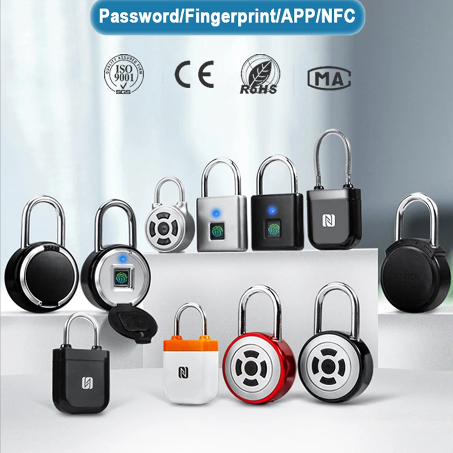 Tuya APP Keyless Waterproof Pad Locks Usb Small Electronic Nfc Fingerprint Smart Padlock with Finger Print Reader Key Alarm