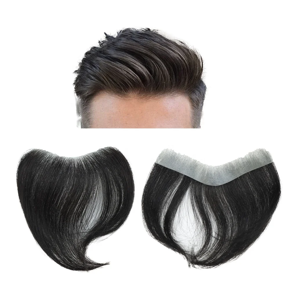 Thin Skin PU V Loop Male Wig Poly Base Human Remy Hair Prosthesis Frontal Hair Piece For Men Slim Patch Hairline