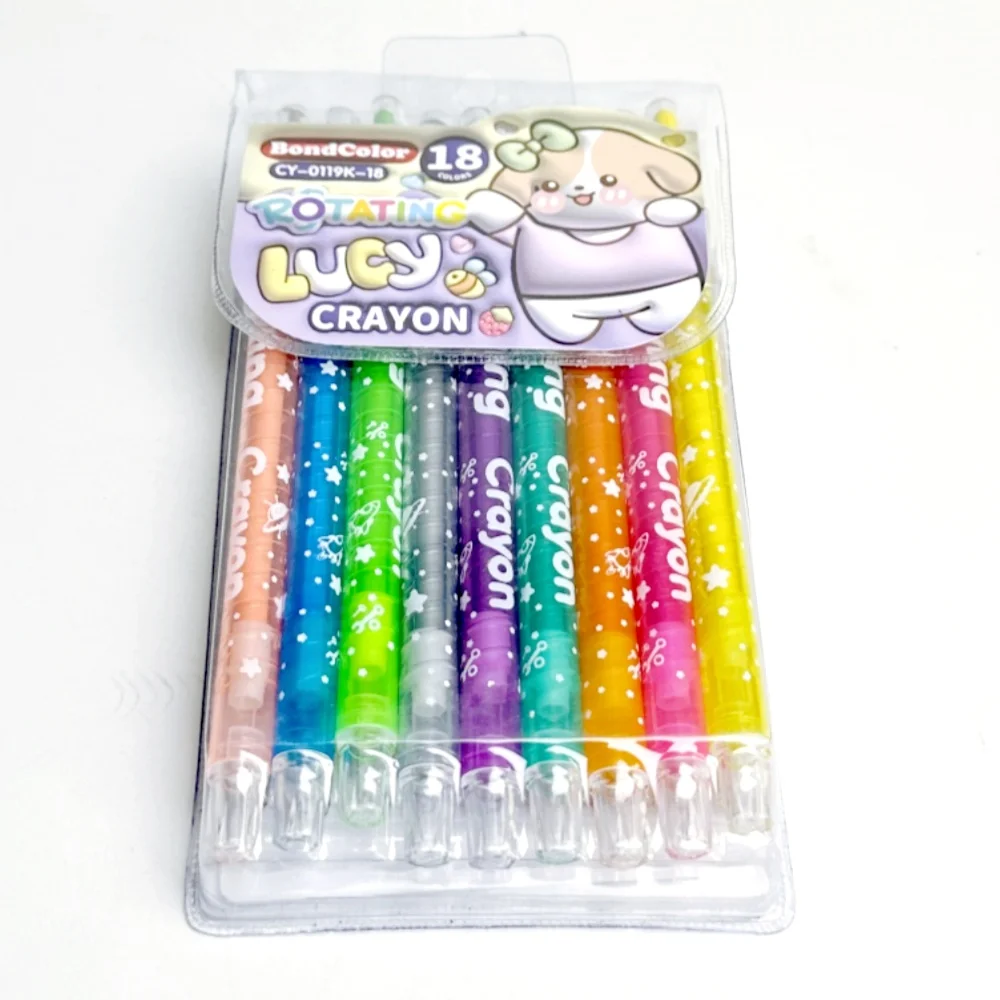 Cute Lucy Student School Office Art Drawing Special Rotating Crayon 18 Color Bag, Customizable