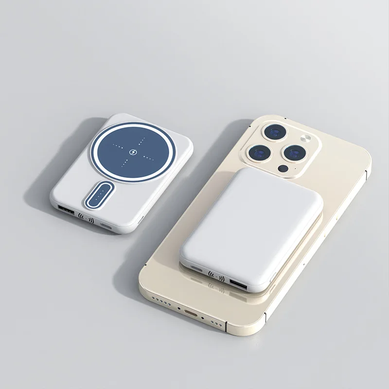 Top Selling Custom Logo Mini Slim Magnetic Support iP 12/13/14 watch earphone wireless fast charger 5W power bank