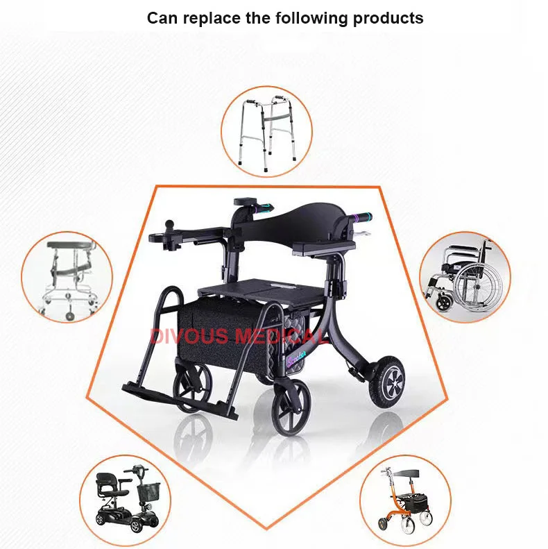 3 in 1Power Rollator Walker  Electric Wheelchair Transport Chair with Seat Multifunctional Walker-Driving Electric Scooter