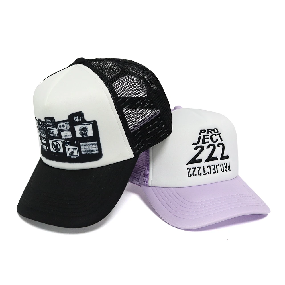 Custom Printed Logo 100 Polyester Truck Mesh Cap 3d Puff Print Foam Trucker Hat Caps