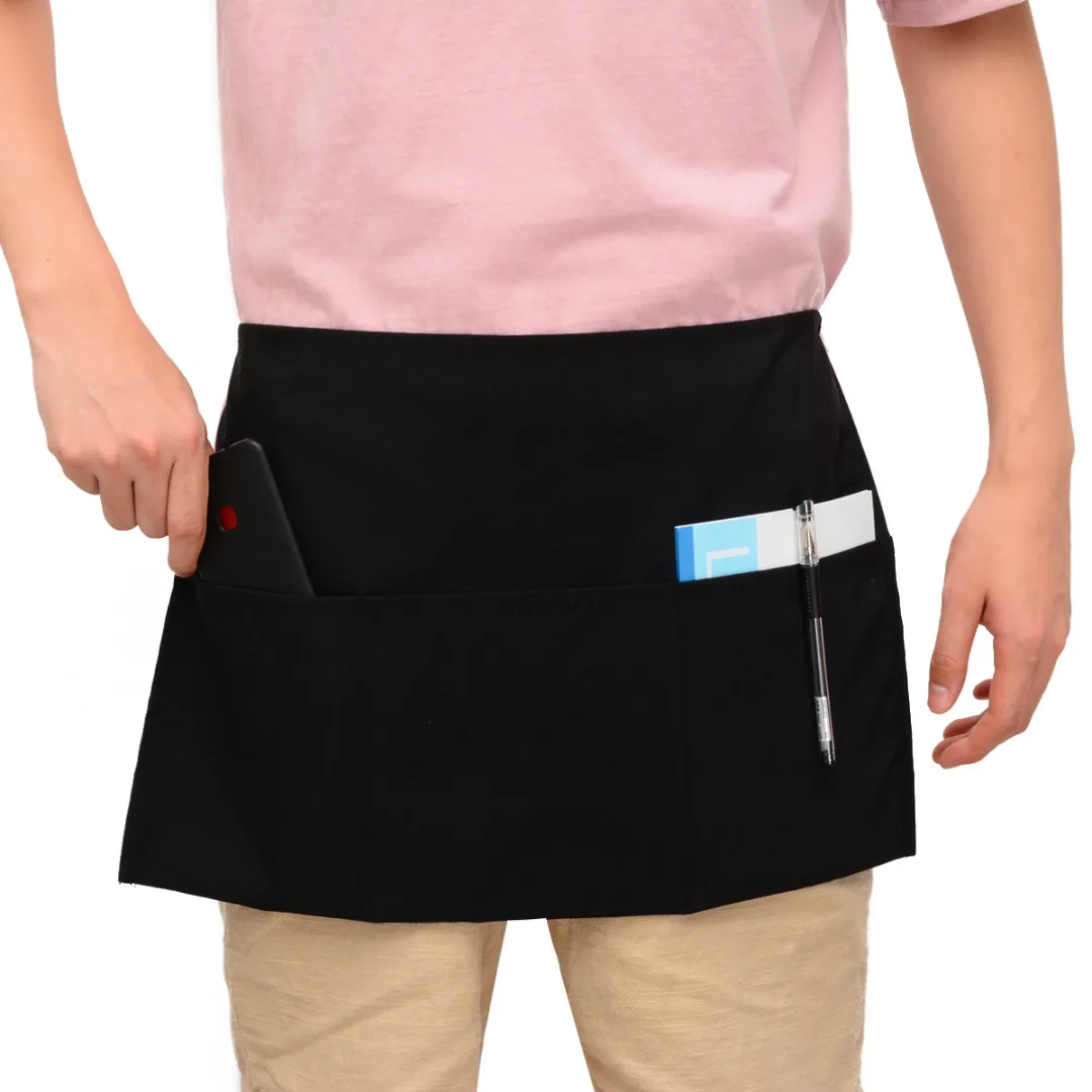 Restaurant Waiters Waitress Chef Kitchen Accessories 2 Style Black Waist Half Short Apron with Pockets