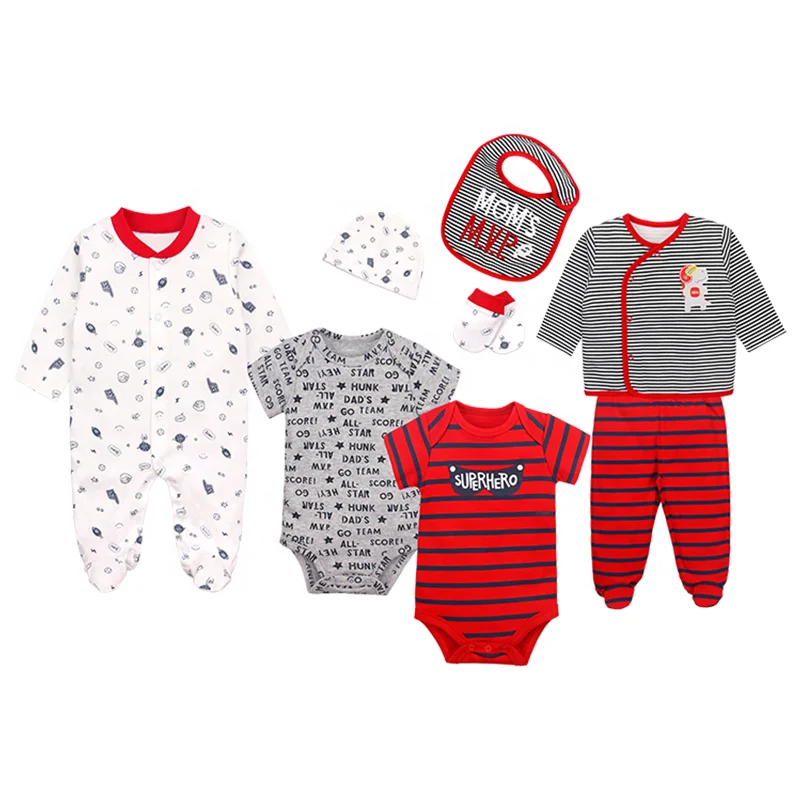 8 Pieces Comfortable Baby clothes Sets with bodysuit & sleepsuit & bib &hat & Baby kimono & booties and pant baby clothing set