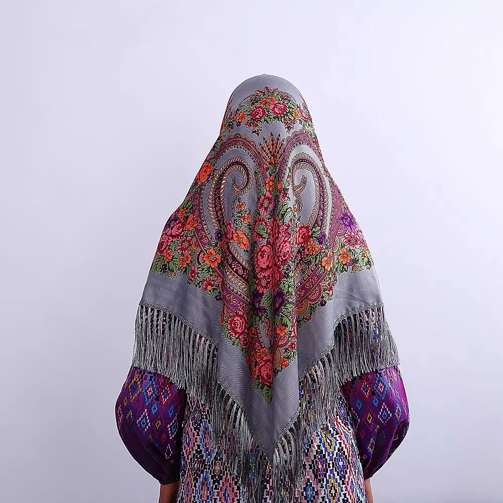 2022 New ethnic style many colors russian headscarf customized size russian square scarf