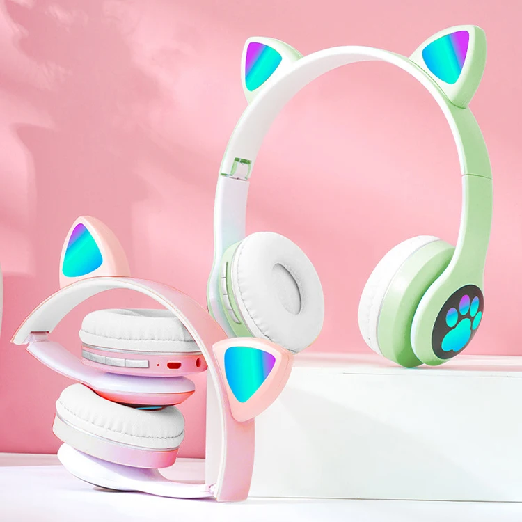 Factory sales LED RGB cat ear paw audifonos running Sports music auriculares Gaming Headset bt true wireless cat ear headphones
