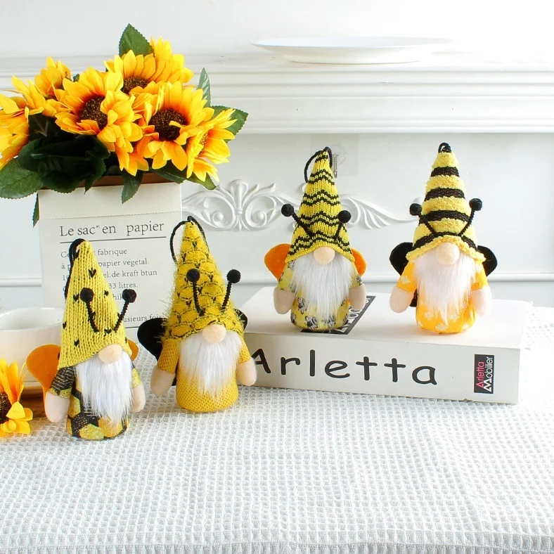 honey bee festival themed decor plush hanging decoration dolls mini stuffed knitted gnome figurine