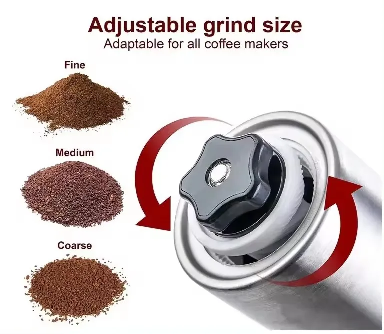 Stainless Steel Manual Coffee Grinder Outdoor Burr Mill Adjustable Setting Portable Precise Brewing Hand Crank Coffee Grinder