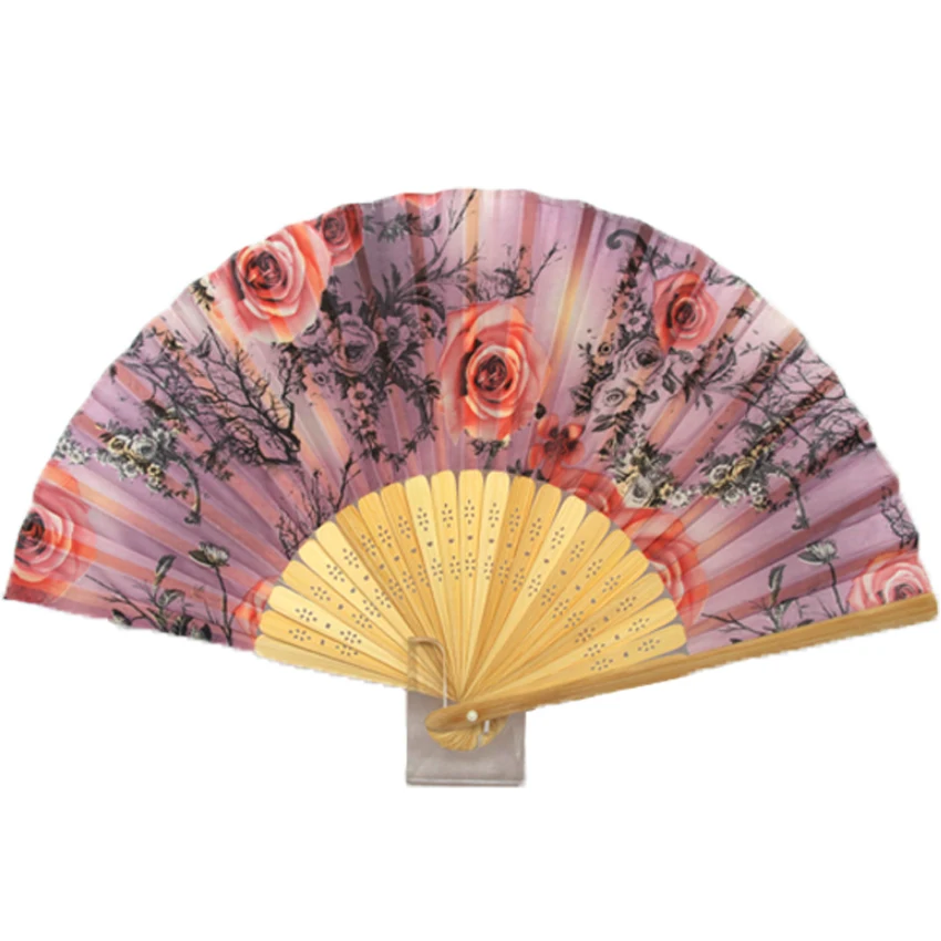 custom printed personal folding chinese hand fan fabric bamboo for weddings decoration bamboo fabric fan