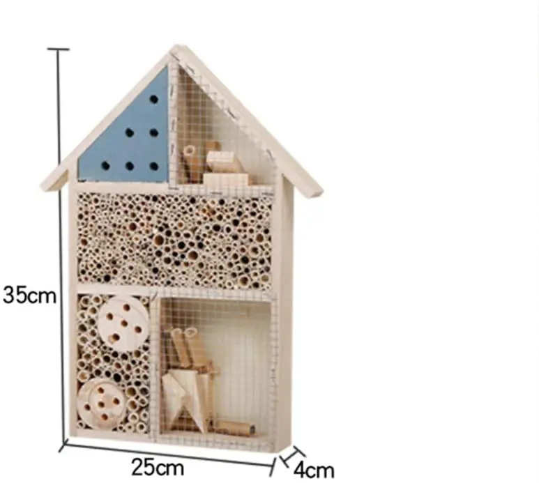 Bee House Wooden Bee Bug Hotel Multi-Purpose Beekeeping Box Insect Habitat