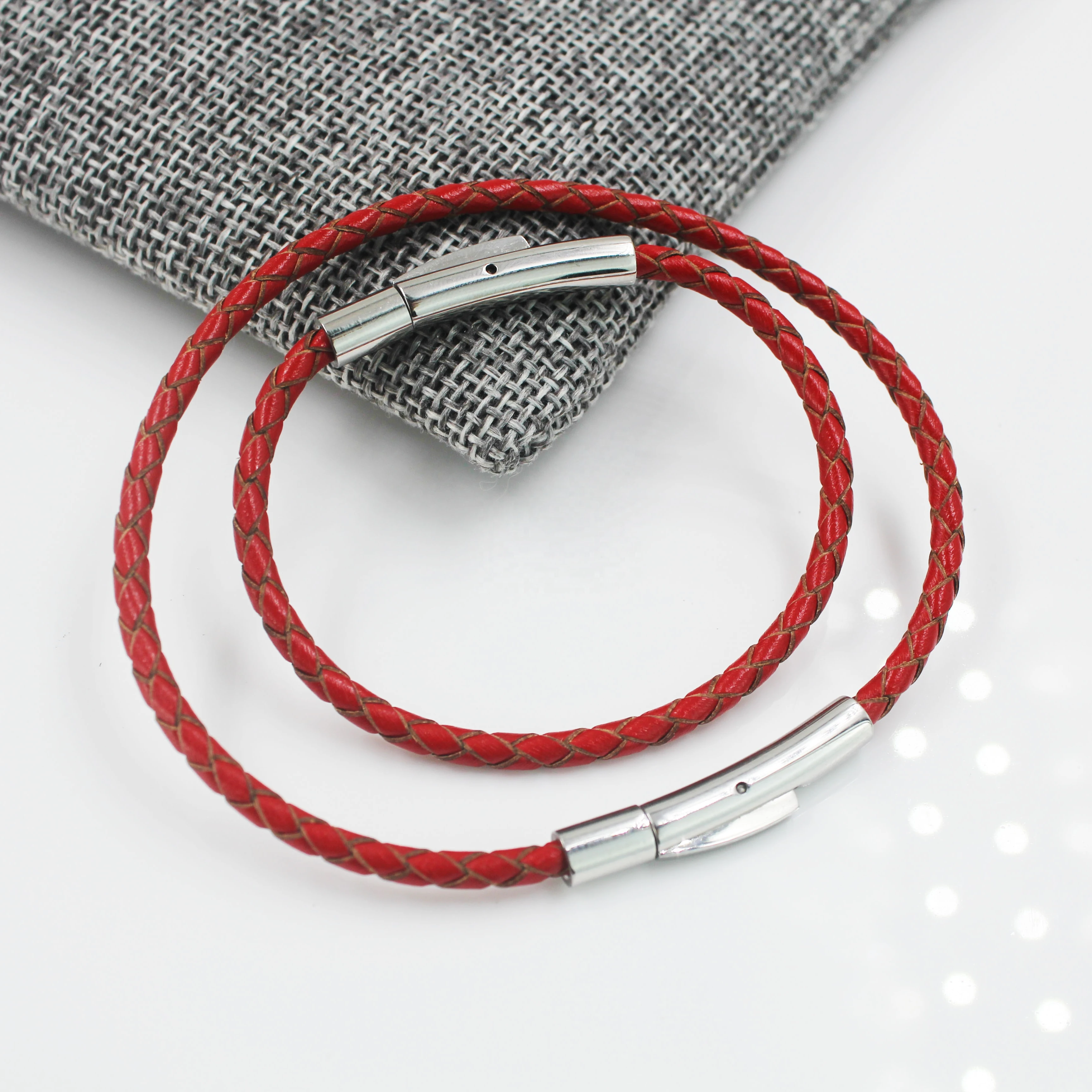 Logo free!3mm round braided leather bracelet for charm 2.5mm non edge dyed red color genuine bracelet men leather