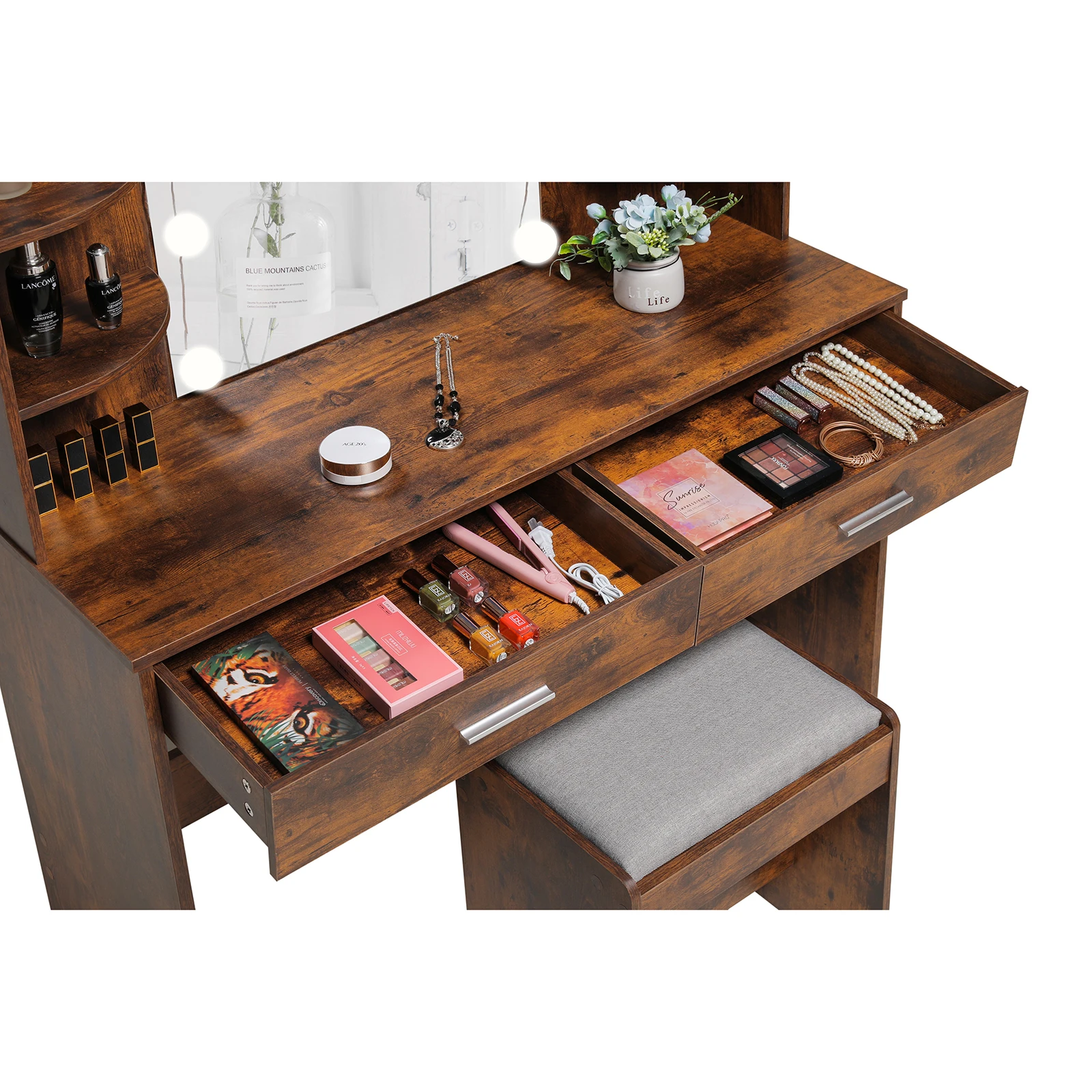 Bedroom Board Bluetooth Mirror Light Blue Furniture Black Wood Dressing Photo Dresser Chair White Brown Makeup Vanity Table Set