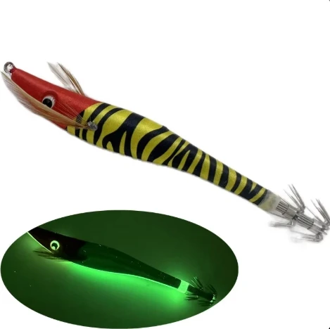 Whosale 100g/120g Wooden Wood Shrimp Bait luminous Squid Hook Set  Hook Glow Hard Fishing Bait Fishing Clamp Seawater