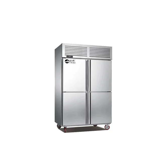 4 Door Kitchen Freezer Stainless Steel Vertical Fridge Used Side By Side Refrigerator 1000L Commercial Refrigeration Showcase