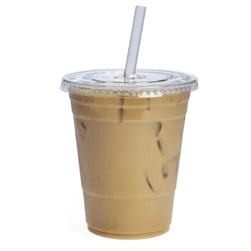 wholesale custom 10 12 14 16 20 24 oz disposable Clear plastic pet cup with dome flat lid For Ice juice & Coffee