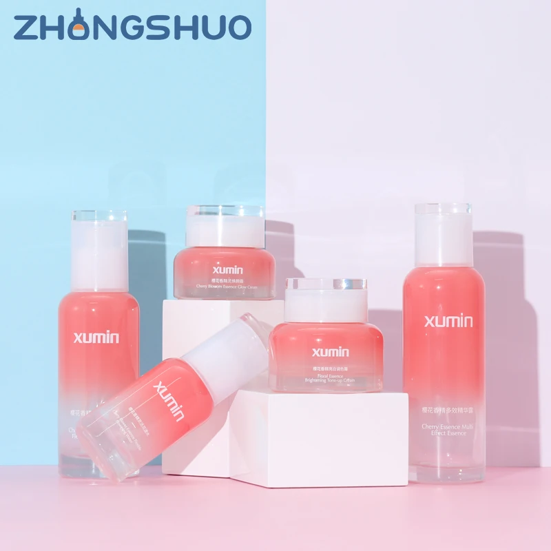 40ml 100ml 120ml Skin Cares Set Packing Pink Unique Empty Lotion Glass Bottle And 30g 50g Cosmetic Cream Jar Set for body