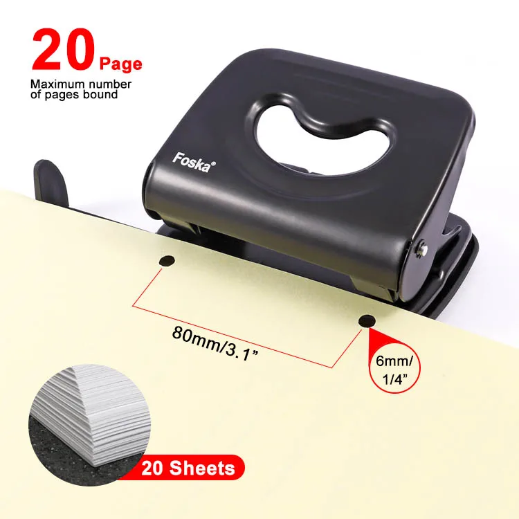 Foska оптовая продажа канцелярские принадлежности 6 мм с круглым отверстием ручной 2-дырокол для штамповки металлического пластика со съемной подушкой лома