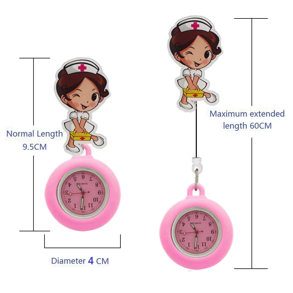 Fashion colorful unisex mens women nurse cartoon doctor pocket watches 2 in 1 Retractable Badge Reel Card Holder medical watches