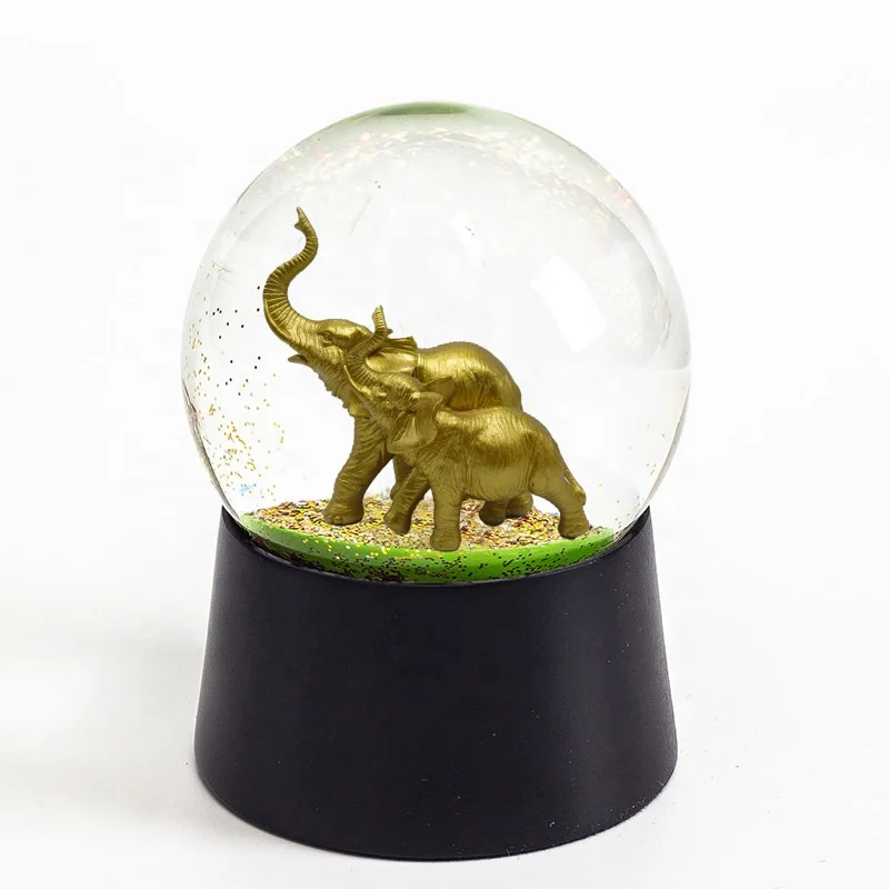 Customizable 100mm Resin Elephant with Bird & Monkey Water Ball Statues Animal Snow Globe Tabletop Figurine Home Decor