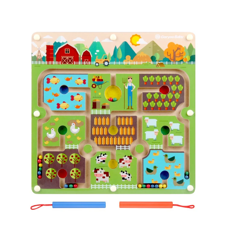 
High Grade Children Educational Natural Wood Maze Toy Kids Funny Beads Magnetic Board Game 