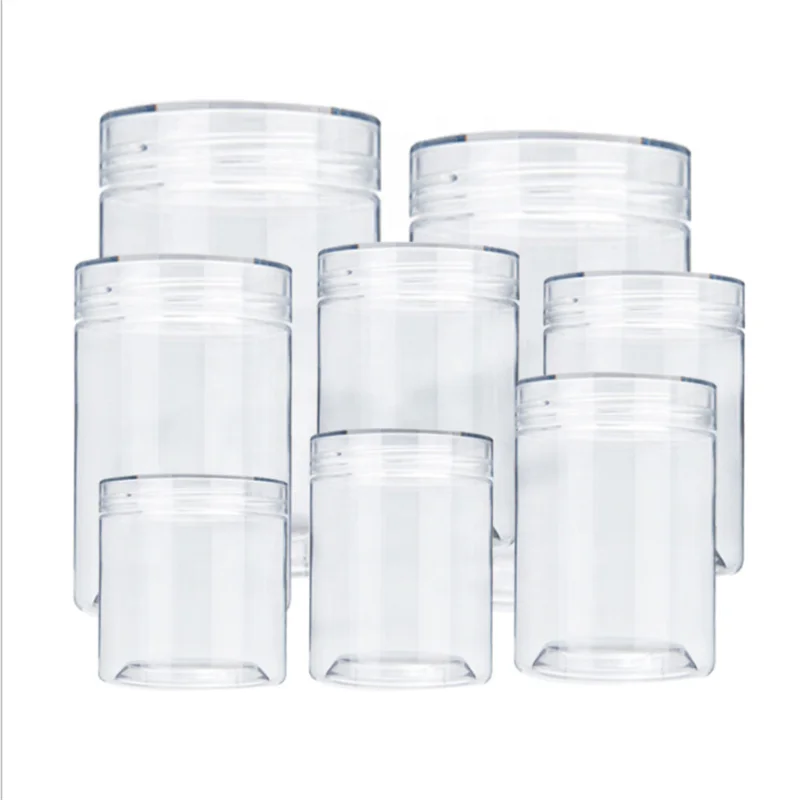 food grade plastic cans aluminum cap plastic storage jars with lids for snack Plastic Food Storage Clear Cookie Round Jar