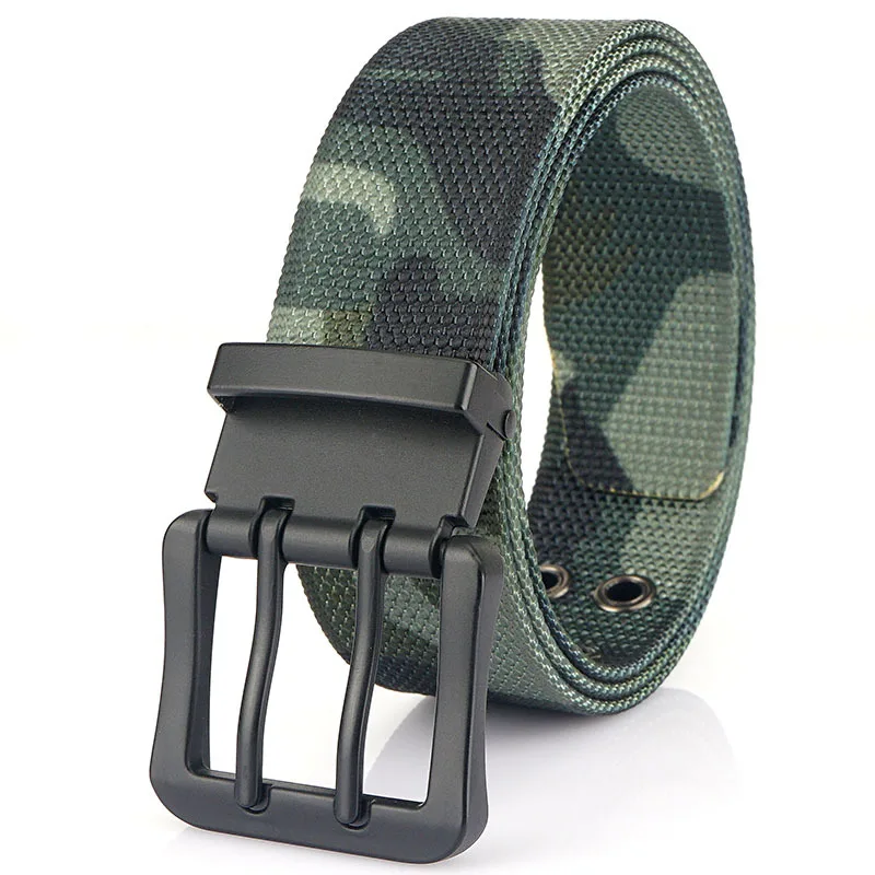 nylon webbing men belt wholesale fashion sports casual metal double pin buckle 3.8cm wide webbing fabric belts for men