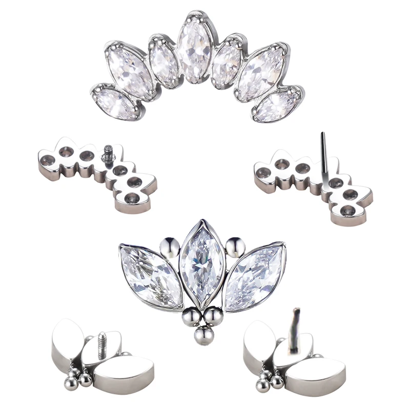 GZN ASTM F136 Titanium Multi Top In Threaded & Push In Lip Earrings Labret Nose Rings Leaf Body Piercing Jewelry Accessories