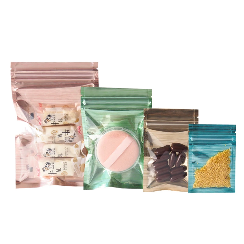 Transparent Side with Stripe Design Mylar Foil Flat Packaging Bags With Zipper