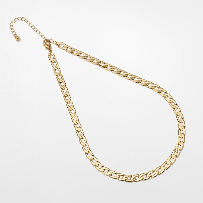 Plated Simple Cuban Link Chain Neck Necklace Brass Chain Chunky Necklace Gold for Men and Women Geometric Custom Size Acceptable