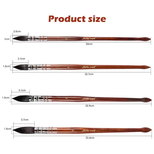 Premium Quality Round Short Handle Art Brush Professional Real Squirrel Hair Materials Watercolor Painting Brushes Set