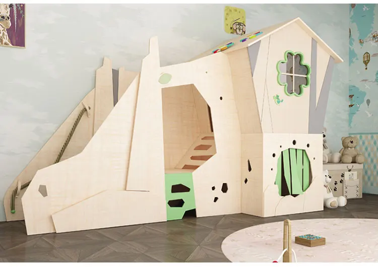 Moetry Singapore Hot Sale Daycare Kids Indoor Play Loft Lucky Clover Wooden Indoor Playground Playhouse