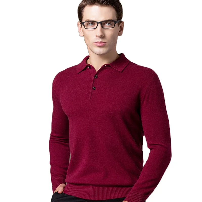 Новинка Осень-зима 2021, мужской повседневный приталенный пуловер из чистого кашемира на пуговицах, деловой свитер