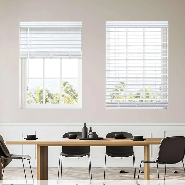 Modern White Wooden PVC Blinds Faux Wood Roller Window Shades Villa Vertical Horizontal Pattern Built-in Plastic Rope