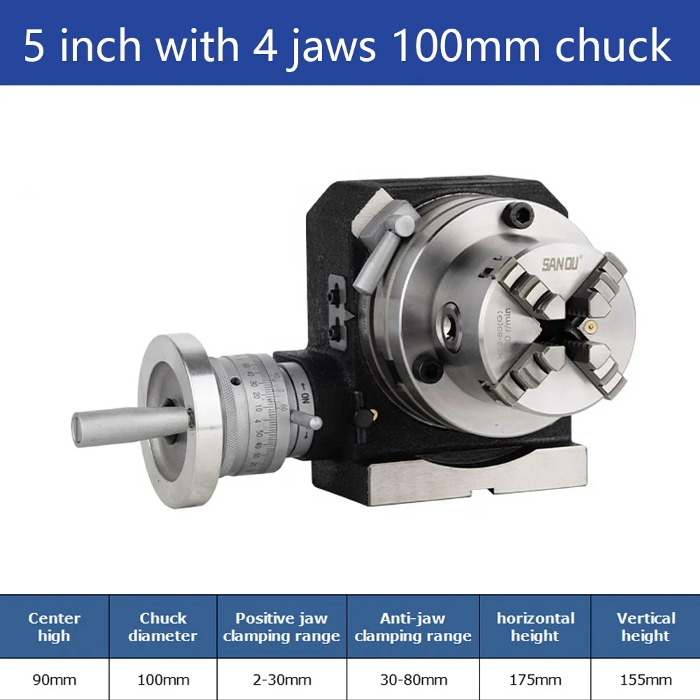 5 inch Indexing Table Dividing Head Vertical And Horizontal With100mm Chuck Milling CNC Machine Rotary Table
