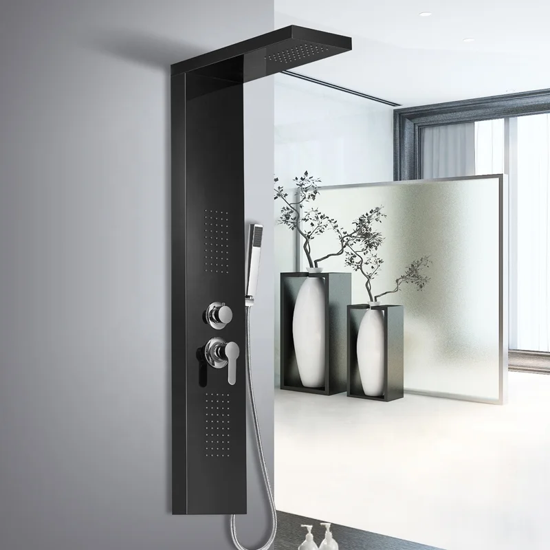 Rainfall Shower Panel Tower Stainless Steel Multi-Function System with Body Massage Jets Resort
