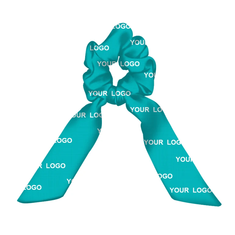 SC3041C Wholesale  satin ribbon hairband long silk scarf scrunchies custom printing logo scrunchy with bow for women